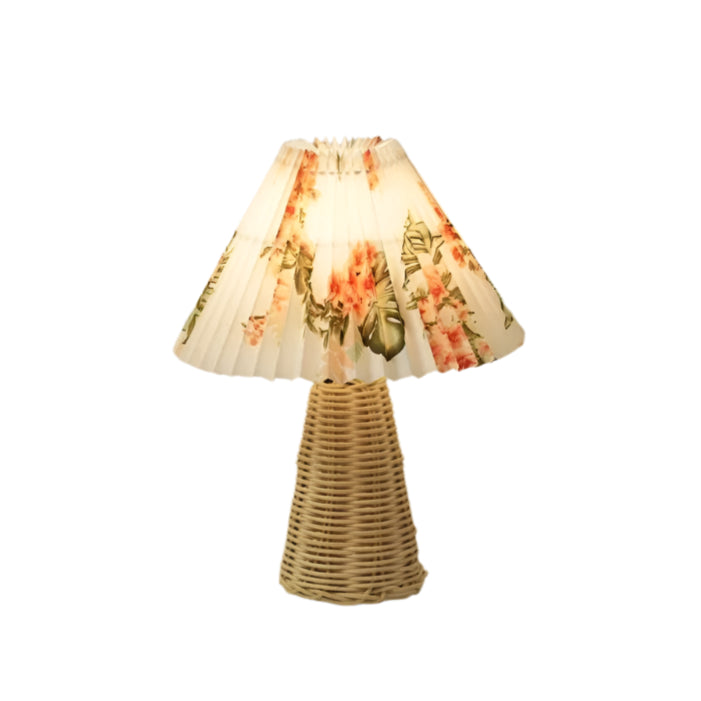 Pleated Shade Rattan Cordless Table Lamp floral