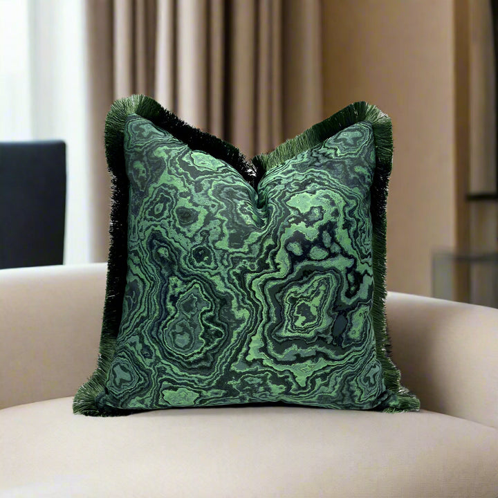 Emerald Green Moire Fringe Border Cushion