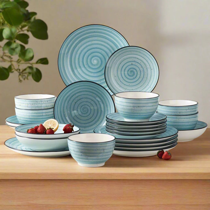 48-PC Blue Glazed Spiral Dinnerware Set
