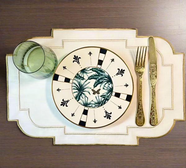 Set of 6 Stain-Resistant Embroidered Border Placemats
