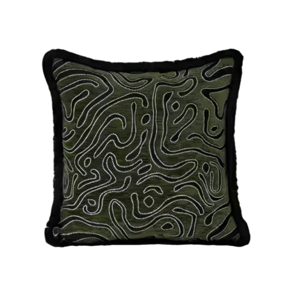 Abstract Pattern Fringe Border Square Cushion