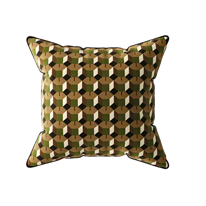 Retro Geometric Print Square Velvet Cushion
