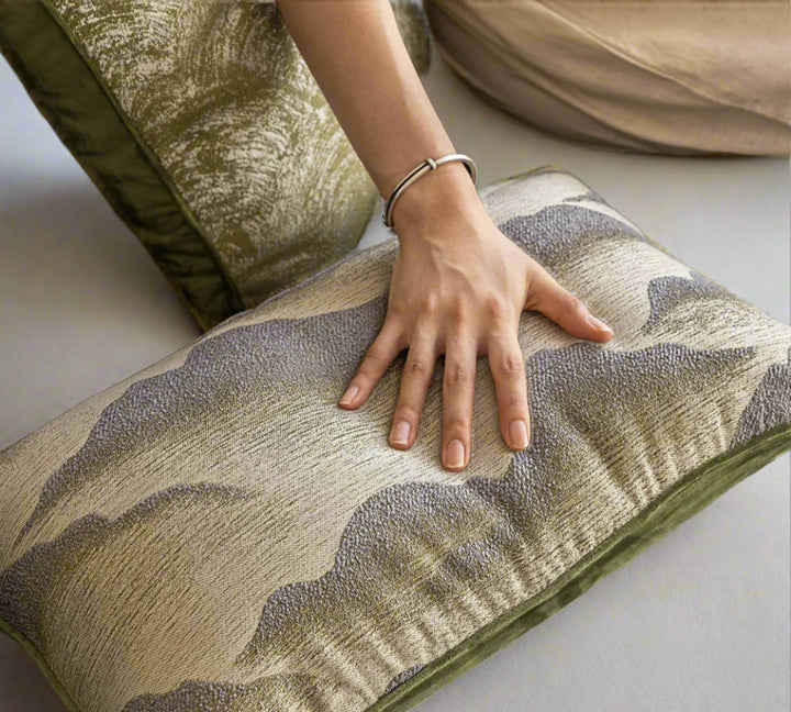 Serenity Green Abstract Satin Bolster Cushion Cover