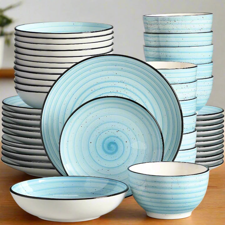 48-PC Blue Glazed Spiral Dinnerware Set