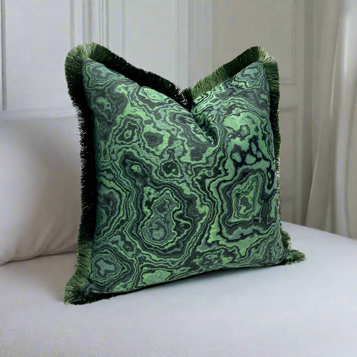 Emerald Green Moire Fringe Border Cushion