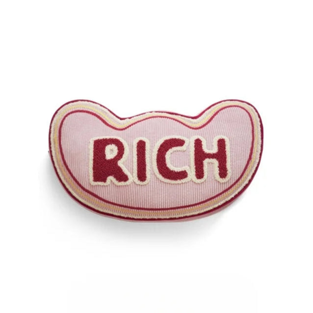 Red 'Rich' Embroidered Slogan Cushion