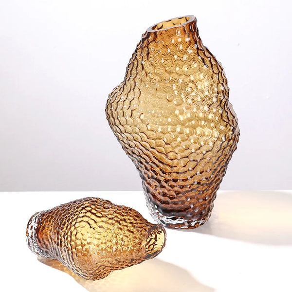 Amber Abstract Dimple Glass Vase