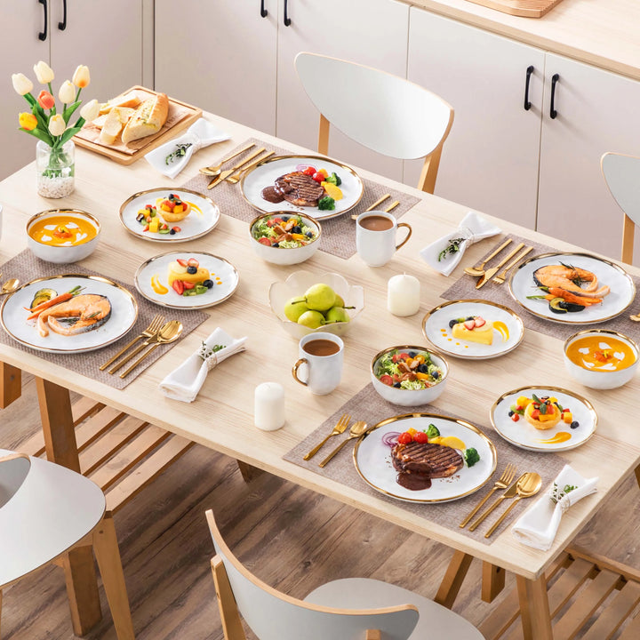 16-Piece Dimple Stoneware Gold Trim Dinner Set