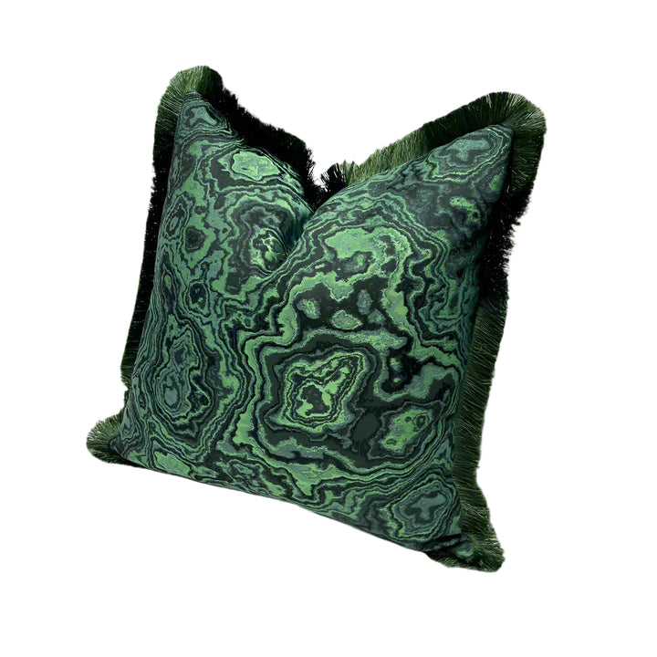 Emerald Green Moire Fringe Border Cushion