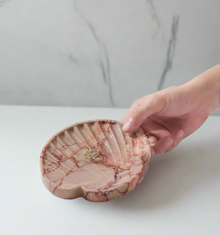 pink shell shaped marble tray
