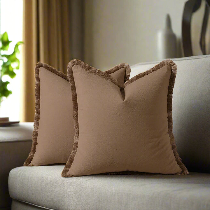 light brown Simple Neutral Fringe Border Cushion