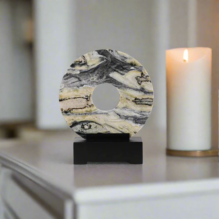Luxury Solid Jade Marble Disc On Stand Ornament