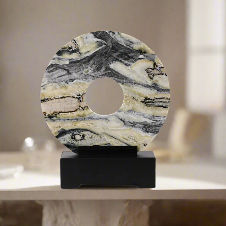 Luxury Solid Jade Marble Disc On Stand Ornament
