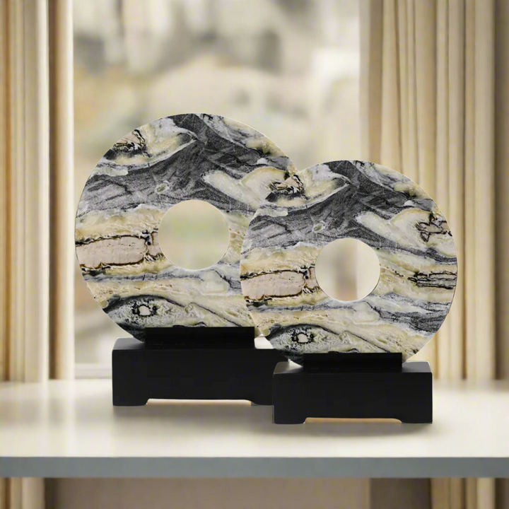 Luxury Solid Jade Marble Disc On Stand Ornament