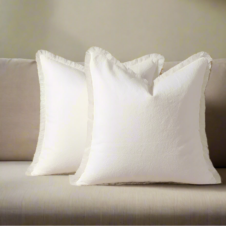 Simple Neutral Fringe Border Cushion white