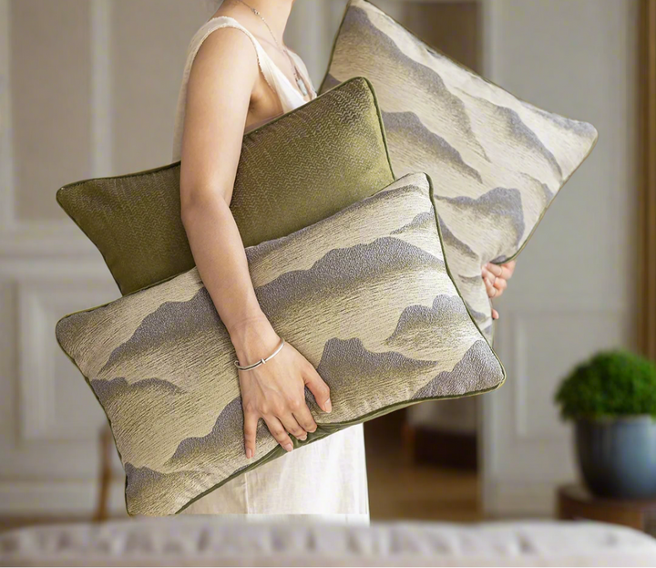 Serenity Green Abstract Satin Bolster Cushion Cover