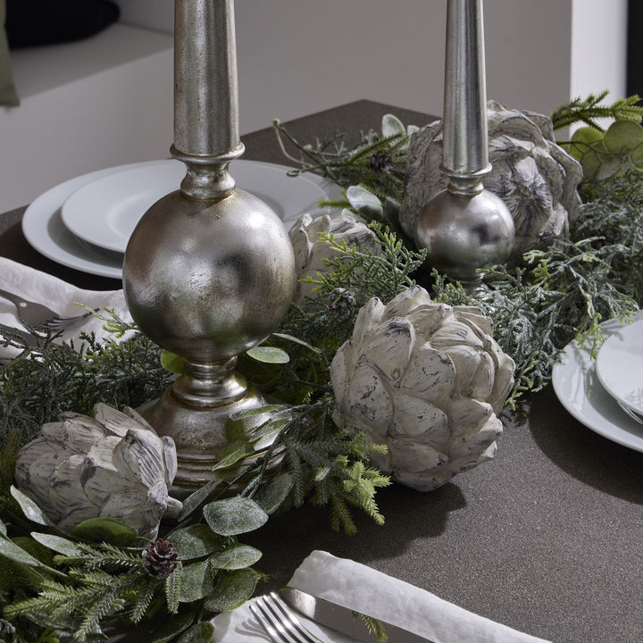 Set of 3 Antique White Stoneware Artichoke Ornaments