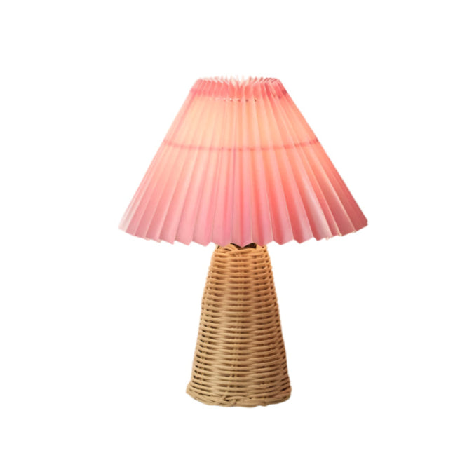 Pleated Shade Rattan Cordless Table Lamp