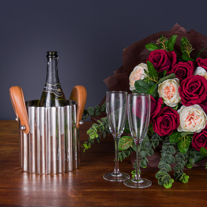 Leather Handled Silver Fluted Wine Cooler