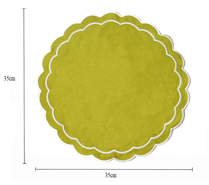 size guide set of 4 Green Scallop Edge Embroidered Placemats