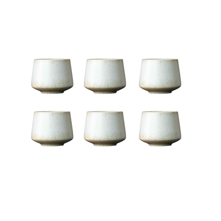 Set of 6 White Kiln Ceramic Aged Hand-Painted Speckled Cups