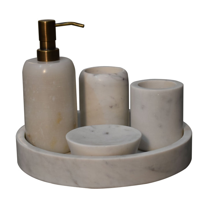 Set of 5 Solid White Marble Bathroom Set