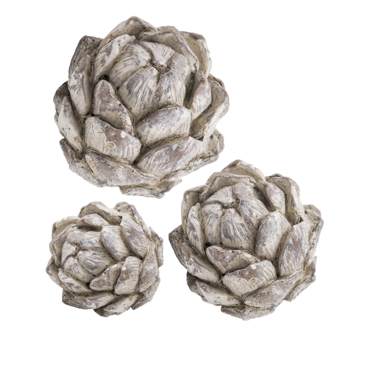 Set of 3 Antique White Stoneware Artichoke Ornaments