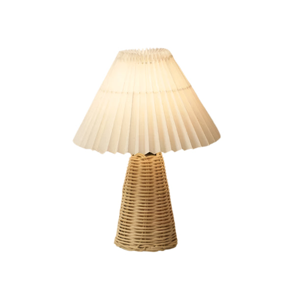 Pleated Shade Rattan Cordless Table Lamp